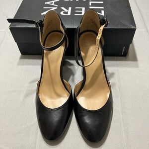 Naturalizer Black Leather Block Heel Ankle Strap Women's Heels US 8.5W
